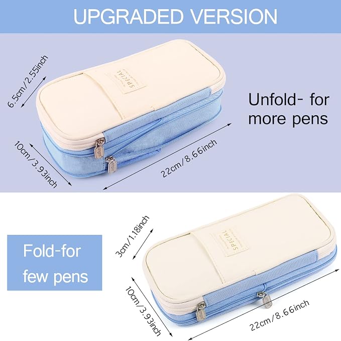 MAMUNU Large Capacity Pencil Case, Expandable Stationery Bag with Zipper Compartments, Aesthetic Pencil Case Pouch for Office College School Students Teen Girls Boys