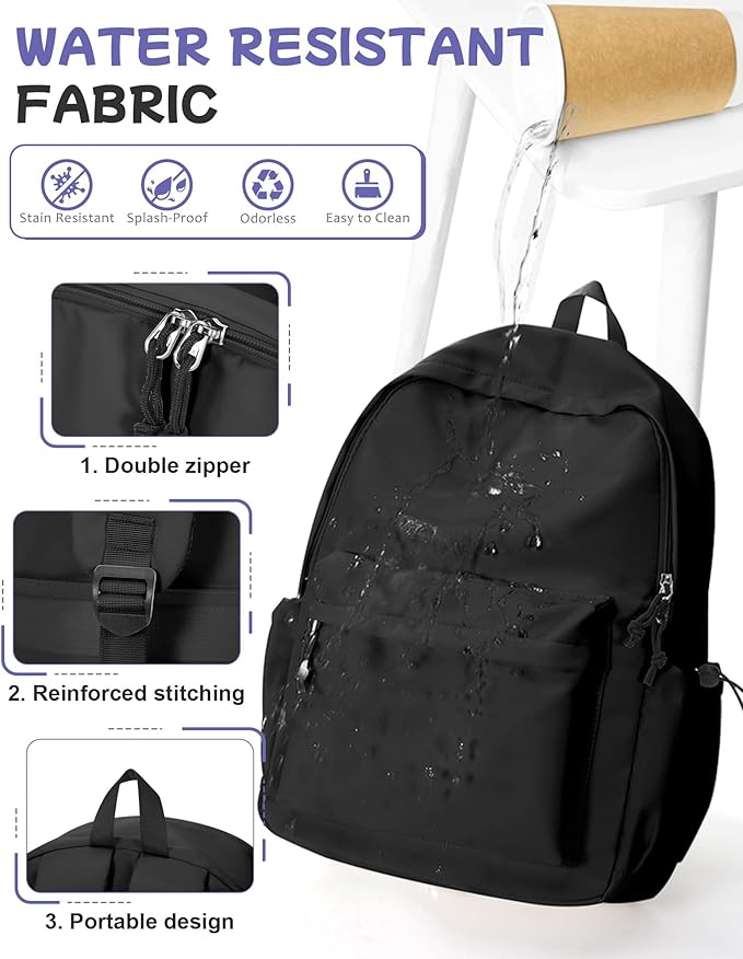 SEAFEW Large Black Classic Basic Backpack for Women, Gym Backpack for Women Foldable Outdoor Weekender Gym Bag, Waterproof Sports Back Pack & Dance Yoga travel Bag