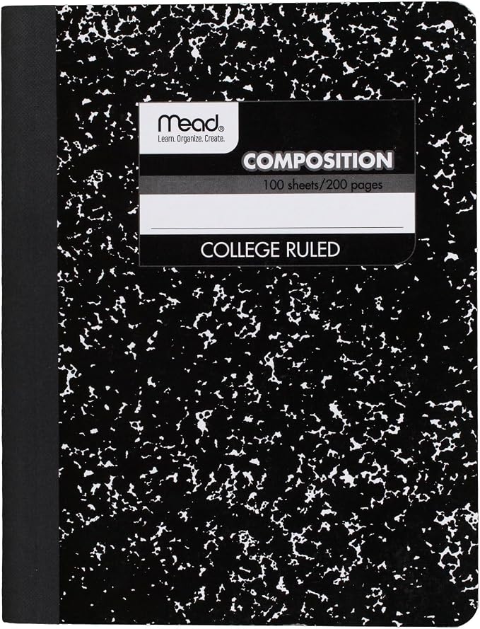 Mead Composition Notebook, College Ruled Paper, 7-1/2" x 9-3/4", 100 Sheets, Black Marble (09932)