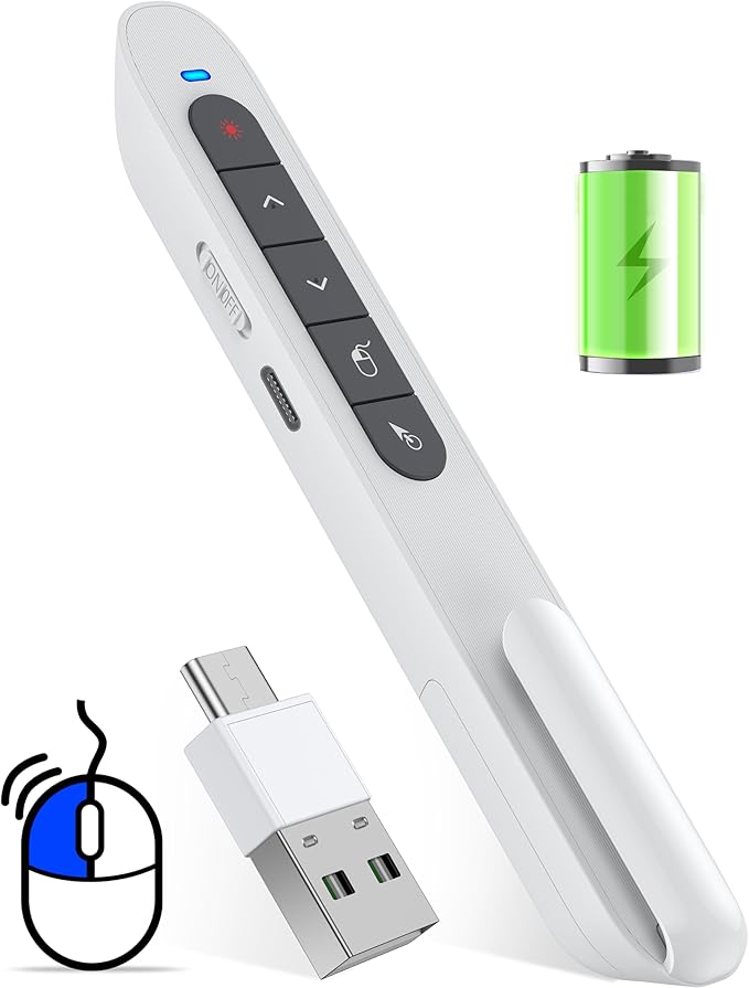 Air Mouse Clicker for Presentation Rechargeable Presenter Clicker Remote for Classroom Teacher, RF 2.4GHz USB Wireless Presenter Clicker PPT Slide Advancer for Mac, Windows, Laptop, Keynote