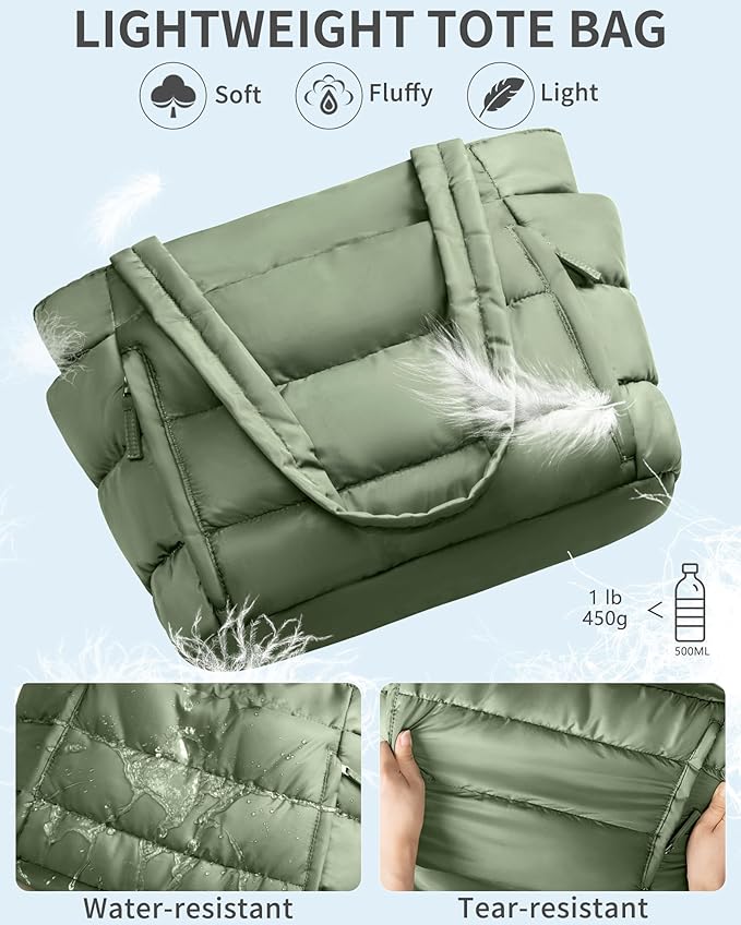 Bagstellar Puffer Tote Bag for Women, Lightweight Puffy Work Handbag Teacher Nurse Quilted Shoulder Bag for School Travel Gym | Cloud Bag w/ Zipper