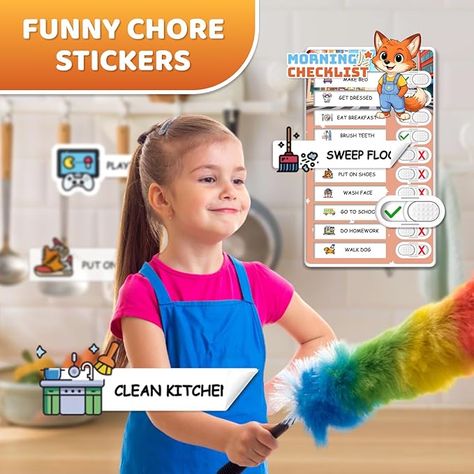 2 in 1 Upgraded Slider Bedtime/Morning Routine Chart for Kids Toddlers, Dry Erase Chore Chart for 2 Kids, Magnetic Visual Schedule for Kid