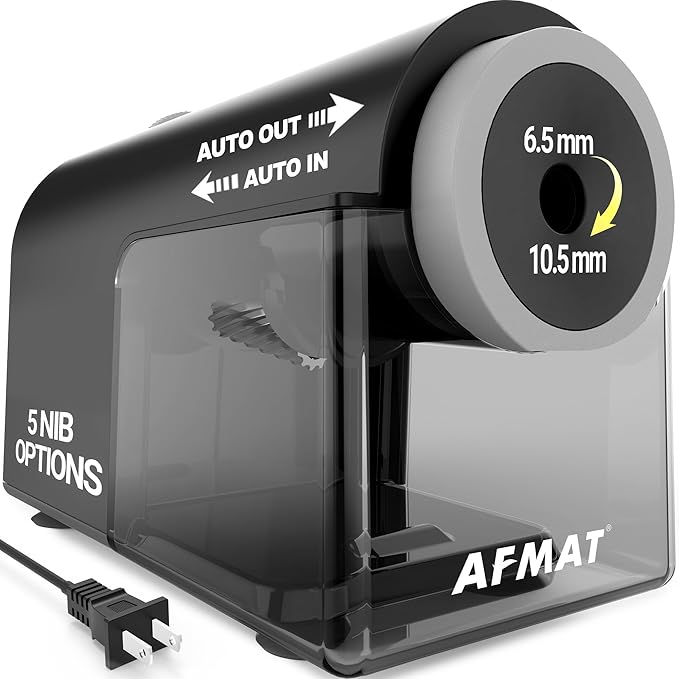 AFMAT Electric Pencil Sharpener, Fully Automatic Pencil Sharpener for 6.5-10.5mm No.2/Jumbo/Colored Pencils, Auto in & Out, 5 Sharpness Modes, 10000+ Sharpenings for Classroom Home Office, PSC5(120V)