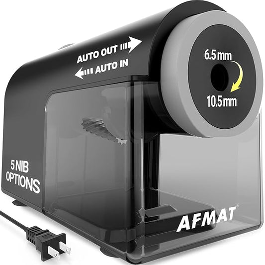 AFMAT Electric Pencil Sharpener, Fully Automatic Pencil Sharpener for 6.5-10.5mm No.2/Jumbo/Colored Pencils, Auto in & Out, 5 Sharpness Modes, 10000+ Sharpenings for Classroom Home Office, PSC5(120V)