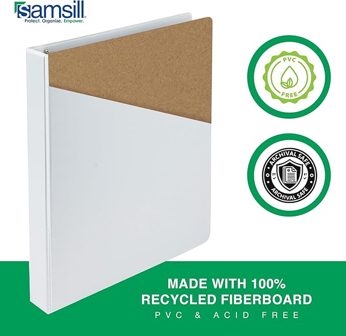 Samsill 0.5 Inch 3 Ring Binder, Economy Round Ring, Clear View Cover, 100 Sheet Capacity - for School, Home, Office - White, 6 Pack
