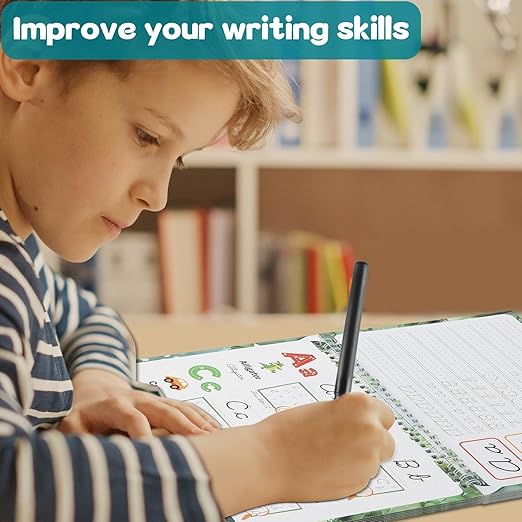 gisgfim Grooved Cursive Handwriting Workbook Magic Reusable Grooved Cursive Handwriting Practice Guided Tracing with Disappearing Ink Pens for Beginners Kids Learning Activities Supplies (Letters)