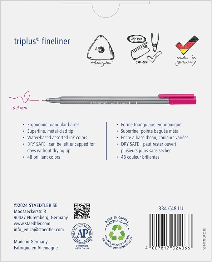 STAEDTLER Fineliner triplus Writing Pens - 48 Count Fiber Tip Pens