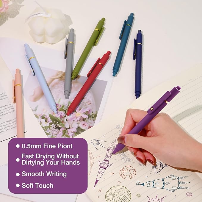 Gel Pens Colored, 8 Pack 0.5mm Fine Point Pen Color Ink, Quick Dry & No Smear, Smooth Writing Pens for Journaling, Aesthetic Office Supplies, Nurse Pens, Gifts for Women Men