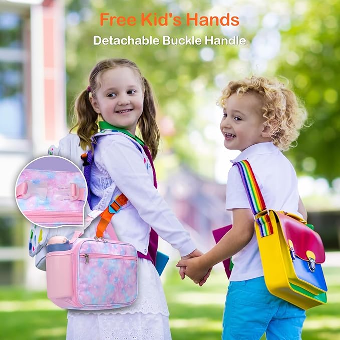 Bagseri Kids Lunch Bag Girls - Thermal Insulated Lunch Box Tote with Water Bottle Holder, Reusable Leak-Proof Kids Lunch Box for Daycare & School, Pink Tie-dye (Containers Not Included)