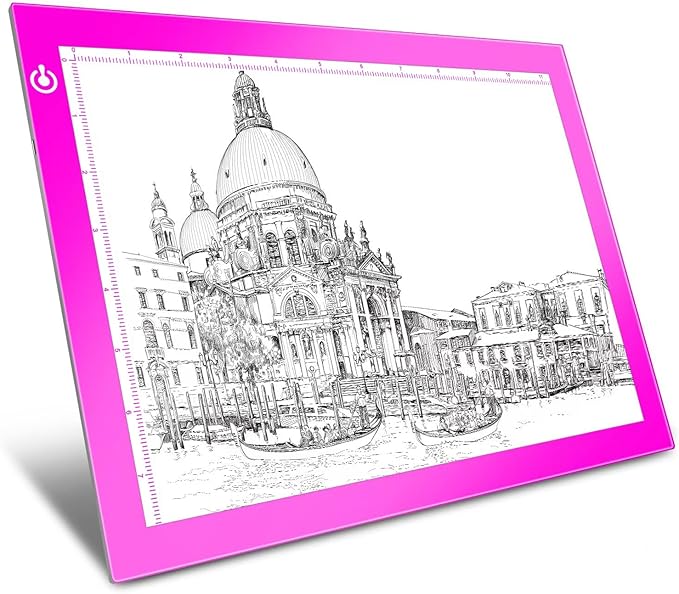 Pink A4 Dimmable LED Artcraft Light Box Tracer Slim Light Pad Portable Tablet, USB Power Cable Copy Drawing Board Tracing Table for Artists Designing, Animation, Sketching, Stenciling X-ray Viewing