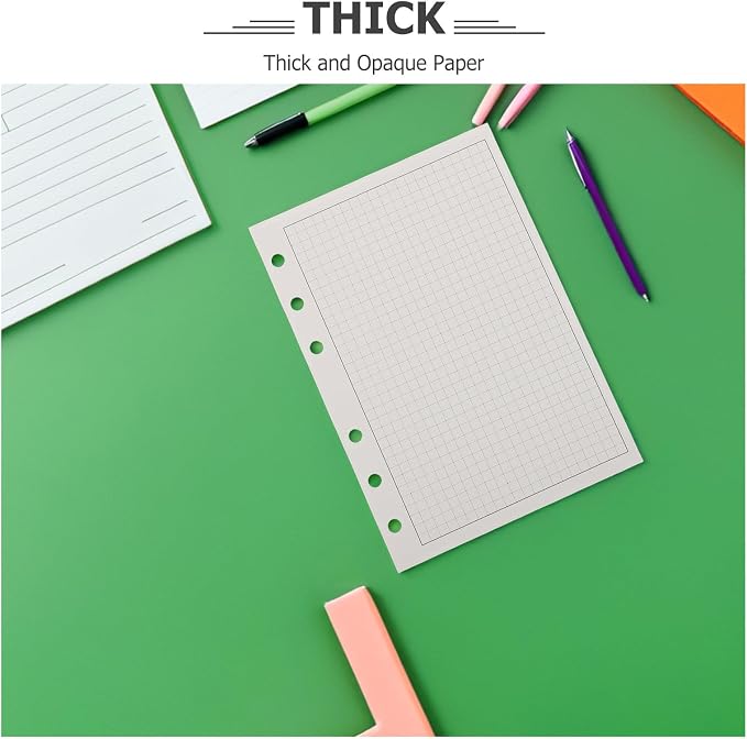 100pcs Loose Leaf Grid Paper Refill Ring Binders Reinforced Thick Planner Filler Pages with Punch for Journals Daily Planning School Projects and Office Organization