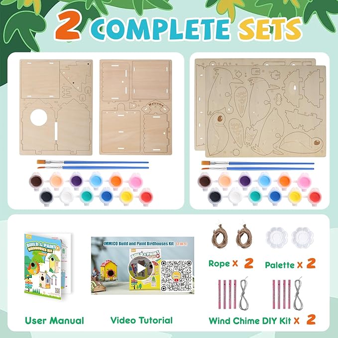 JMMICO Paint Your Own BirdHouses, Wooden Painting Crafts Kits for Kids, Wooden Woodpecker Doorbell & DIY Bird House for Outside, Arts and Crafts for Kids, Easter Gifts for 8-12 Year Old Girls Boys