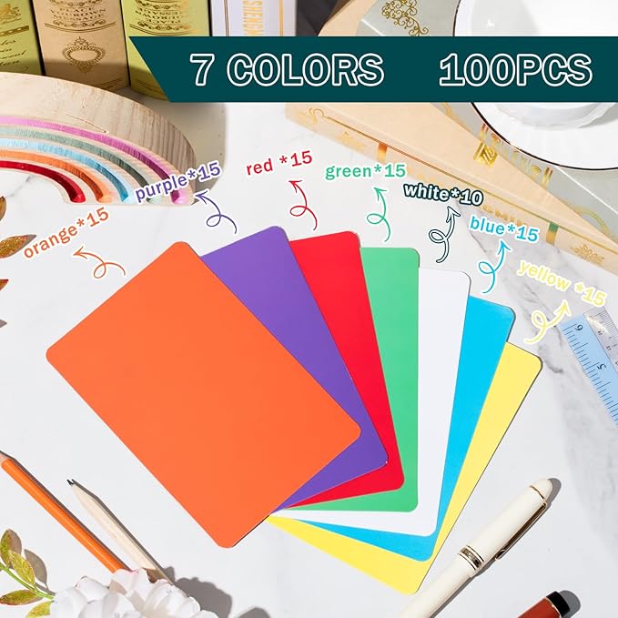 Harloon 100 Pcs Dry Erase Index Cards 4 x 6 Inch Laminated Reusable Dry Erase Note Cards Sheets for Office Home Housework to Do List(Colorful)