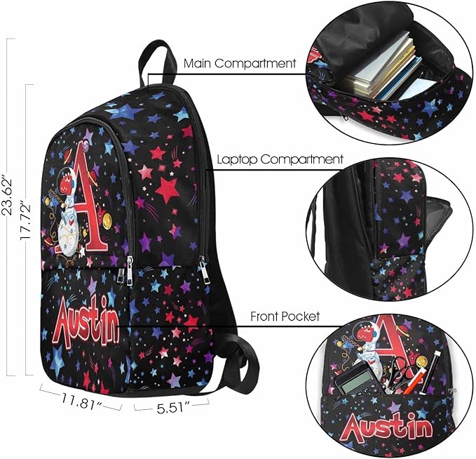 M YESCUSTOM Custom Backpack for Boys Kids Lunch Bag with Name, Space Star Ocean Personalized Elementary School 17Inch Daypack Toddler Preschool Backpacks Pencil Pouch