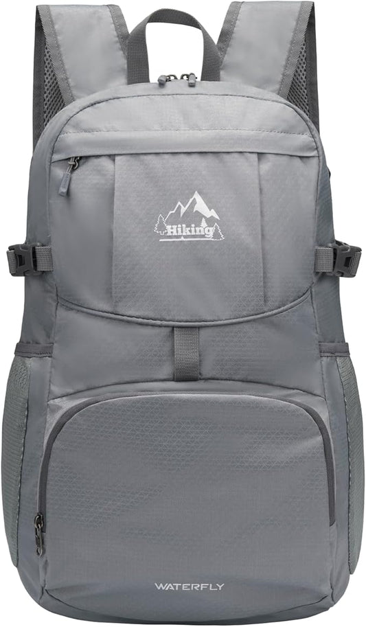 WATERFLY Hiking Packable Daypack Backpack: 35L Ultra Lightweight Day Pack for Women Men - Large Foldable Back Pack for Outdoor Sport Cycling Camping Travel Trip - Gray