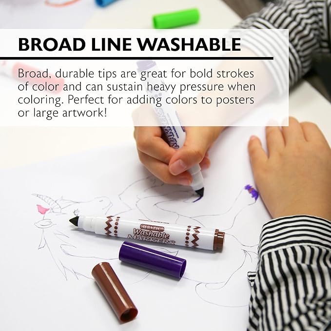 BAZIC 8 Color Broad Line Jumbo Washable Markers
