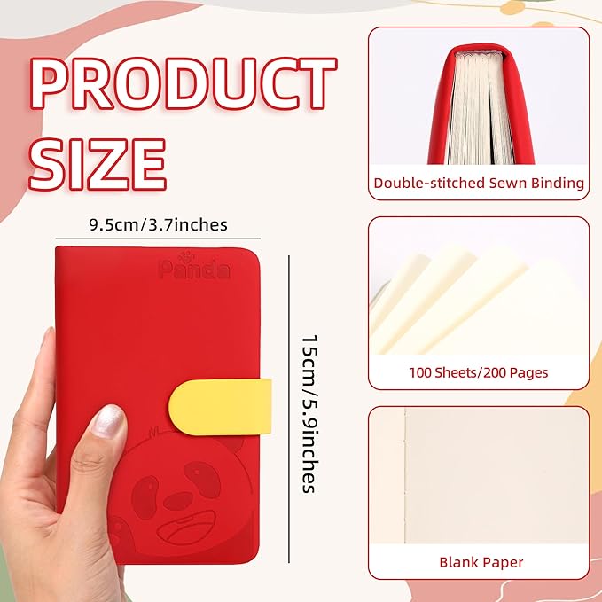 BOBO RABBIT Blank Journal Small Pocket Leather Notebook No Lines for Drawing Plain Sketch Book Cute Cartoon Panda Unlined Journal for Travel Work School, 200 Pages, 3.7"X5.9"