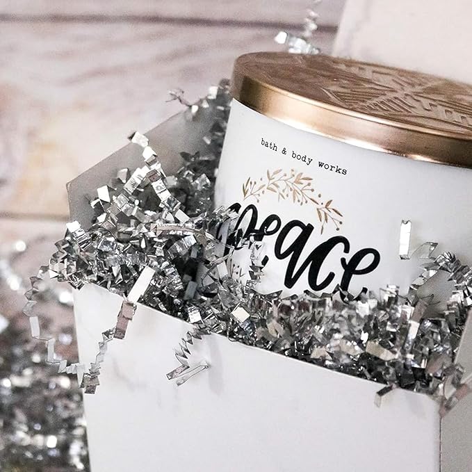 Uptotop 4oz Crinkle Cut Paper Shred Filler for Gift Wrapping, Gift Basket Filling, Perfect for Birthday, Christmas, Thanksgiving, Halloween, Easter, Valentine's Day, Mother's Day, Father's Day, Wedding & Holiday Decor, Glitter Silver (4 oz)