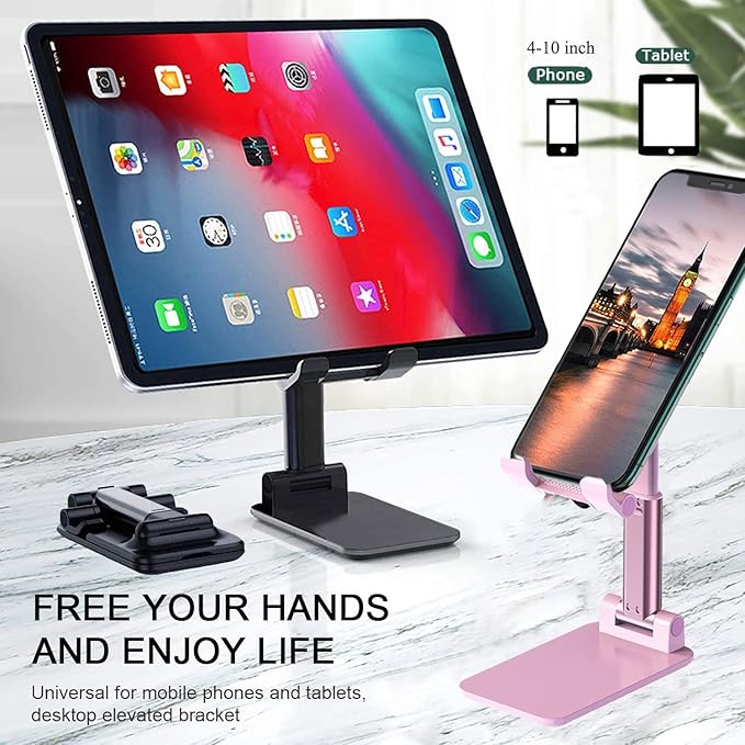 Meetuo 2 Pcs Cell Phone Stand, Adjustable Angle Height Phone Stand for Desk, Foldable Portable Phone Holder for iPhone 14/13/12/Smartphones
