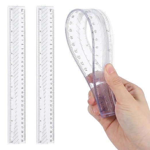 Grevosea 2 PCS Flexible Ruler, 12 Inch Clear Plastic Ruler Soft Bendable Rulers with Centimeters and Inches for Kids and Adults School Classroom Office Supplies (Style B)