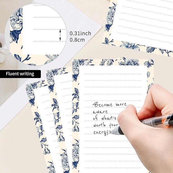 2 Pack Lined Sticky Notes 4x6 in, Cute Self-Stick Notepads with Lines, Large Memo Pads Strong Adhesive for Office, Home Blue Cute Boho Flower