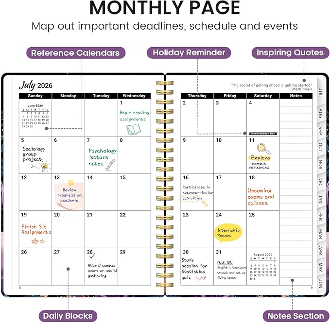 Planner 2026-2027, Academic Monthly and Weekly Calendar Planner for Women, July 2026 - June 2027, Hardcover Pretty Agenda Planner Book with Tabs, Spiral Daily Organizer for School Office Home Supplies, 8.5" x 11" - Coral Dream