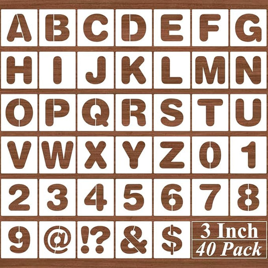 3 Inch Alphabet Letter Stencils - 40 Pack Letter Number Stencil Templates with Signs for Painting on Wood, Reusable Calligraphy Alphabet Stencils for Chalkboard Fabric Wood Signs