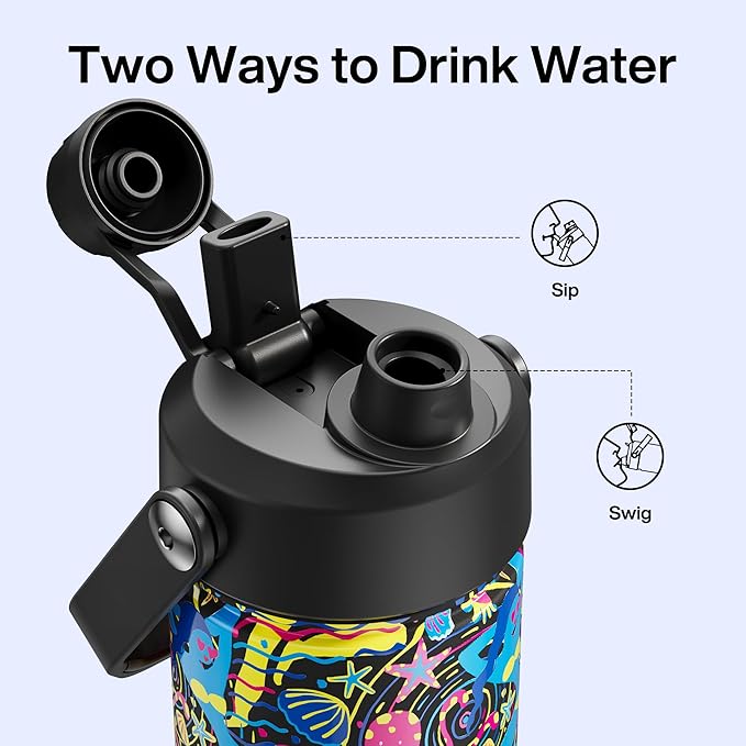 ENCOOL Insulated Water Bottle with Straw Stainless Steel Water Bottle, Leak-Proof, BPA-Free, Double Wall Vacuum Keeps Cold for 24 Hours for Sports, Travel, School (26 oz, Summer Surf)