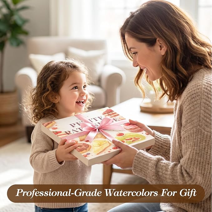 Watercolor Workbook for Beginners,18 Petite Patisserie Baking Water Coloring Book,Relaxing & Easy to Paint Water Coloring Book with 24 Colors-Perfect for Gifting to Creativity & Joy for Adults