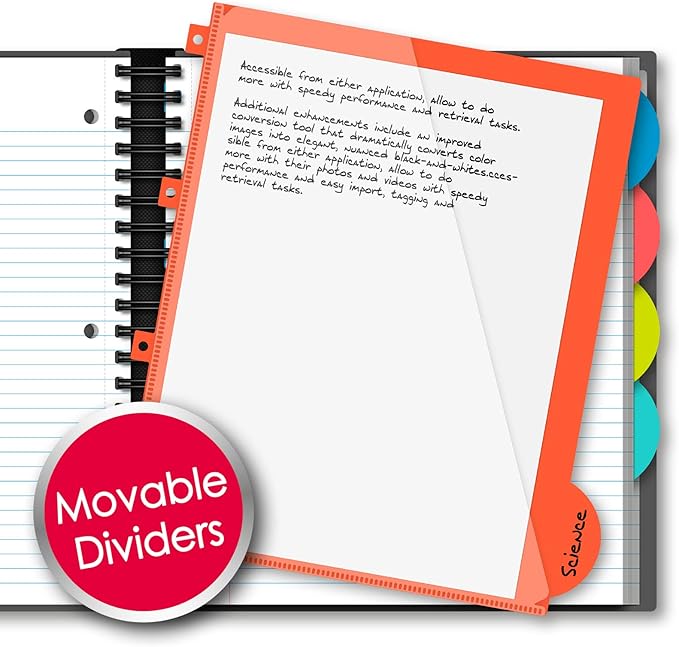 IQ+ iScholar 5-Subject Poly Cover Wirebound Notebook, College Ruled, 11 x 8.5 Inch Sheet Size, 200 Sheets, Orange (59906-OR)