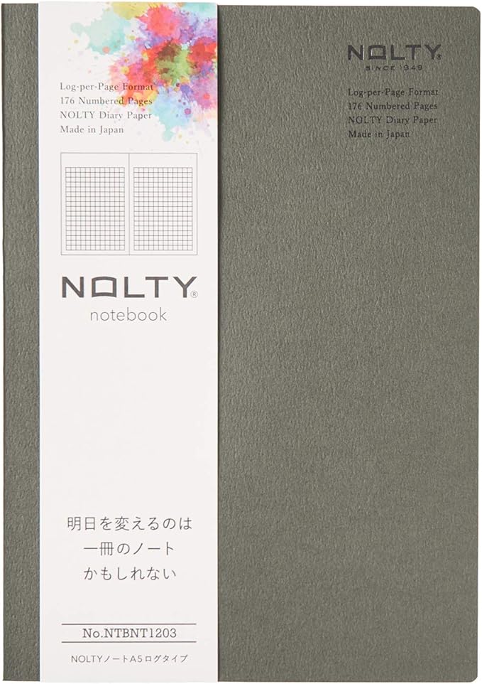NOLTY Notebook, A5 Log Type, 3.5mm Grid, 176 Pages, Made in Japan, Khaki, NTBNT1203