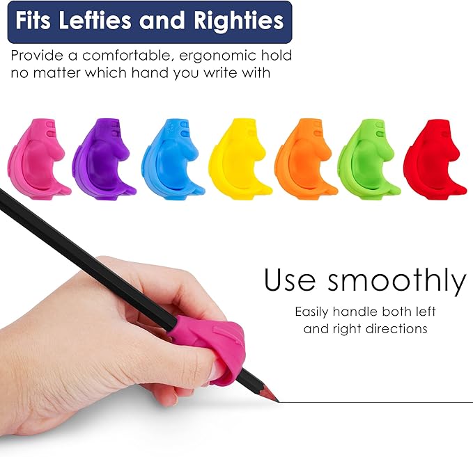7PCS Kids Silicone Pencil Grips - Ergonomic Cross Grip Writing Aids for Children, Handwriting Training Device, Left&Right Handed Use (7 Colors)