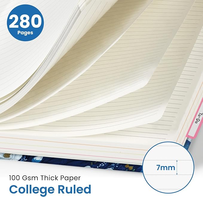 Taja Cute Large Spiral Lined Notebook for Work with 5 Removable Dividers