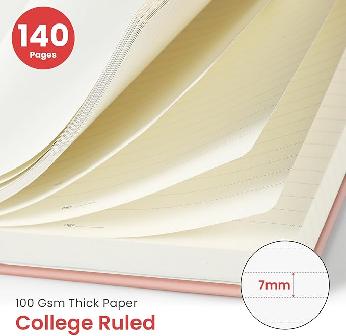 Taja Lined Spiral Journal Notebook for Women & Men, 140 Pages, College Ruled Hardcover Notebook for Work & Note Taking, Journals for Writing, A5(5.7" x 7.9") -Pink, 6 Pack