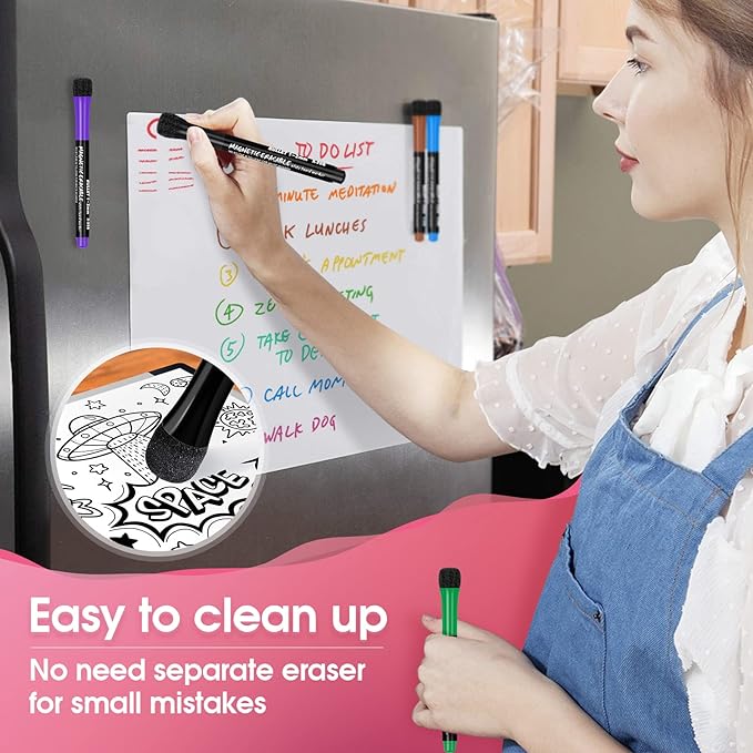 JR.WHITE Magnetic Dry Erase Markers Fine Tip, 9 Colors (12 Pack) Whiteboard Markers with Eraser Cap, Low Odor Erasable Markers Dry Erase Pens for Calendar Whiteboard, Refrigerator, Classroom, Office