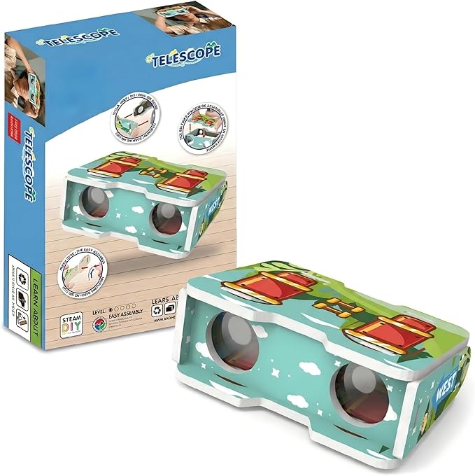 STEM Kids Binoculars - Build Your Own Functional Telescope Kit, Educational Science Toy for Children to Explore Astronomy & Optical Principles with Convex & Concave Lenses