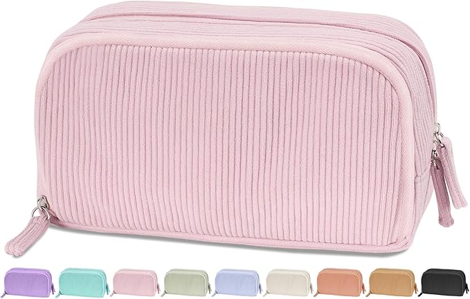Sooez Big Capacity Pencil Case Pen Pouch, Soft Corduroy Pencil Bag with 3 Compartment, Multiple Pockets, Sturdy Zipper, Cute School Supplies Pen Bag Organizer For Teen Girls College, Pink