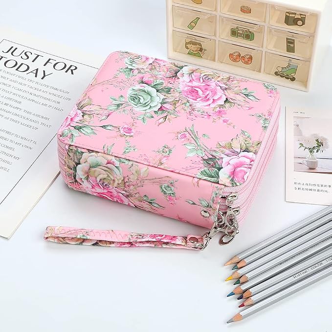 72 Slots Pencil Case Organizer w/Removal Handle Strap | 3-Layer Zipped Pencils Box Large for Colored Pencils Watercolor Pencils for Office and Travel for Artist
