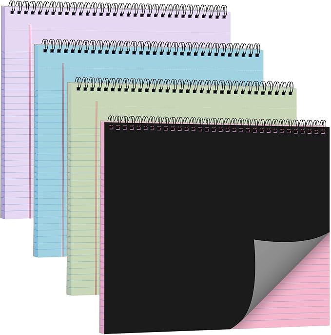 MotiMind 4 Pcs Legal Pads Landscape Notebooks Hole Punched Top Spiral Bound Notebooks 11 x 9.5 Inch College Ruled Drawing Notepad Tear Line for Removal 50 Sheet Office Steno Book(Multicolor)