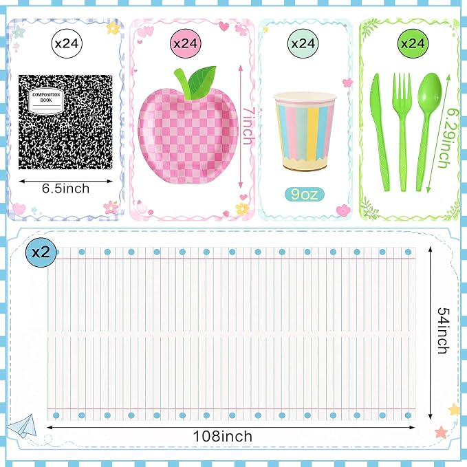 Reallnaive 146 Pcs Preschool Kindergarten Graduation Party Decoration Pastel Apple Paper Plate Teacher First Day Back to School Party 24 Set Disposable Tableware Tablecloth for Classroom Pre K Grad