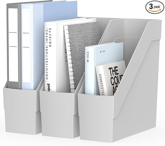 Delifox 3 Pack Magazine Rack, Plastic File Folder Bin Organizer, Gray