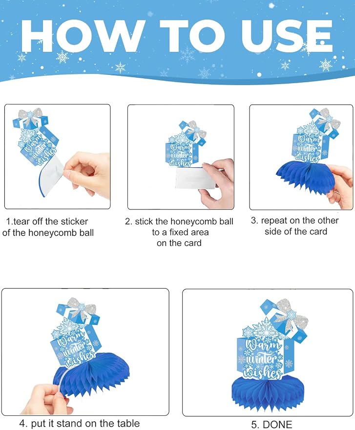 Winter Centerpieces for Table - 9Pcs Snowflake Table Decorations, Let It Snow Party Decorations Snowflake Snowman Honeycomb Centerpieces for Christmas Winter Wonderland Birthday Party Supplies