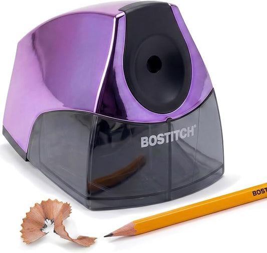 Bostitch Office Electric Pencil Sharpener for Classroom & Desk Use, Heavy-Duty Stall-Free Motor, High-Capacity Shavings Tray, Metallic Purple (Pack of 6)