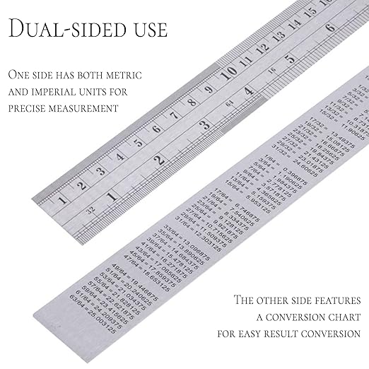 Metal Ruler 12 Inch with Conversion Table, Stainless Steel Metric Ruler with Etched Scales for Office,Home,Study,Engineers and Artists（1 Pack）