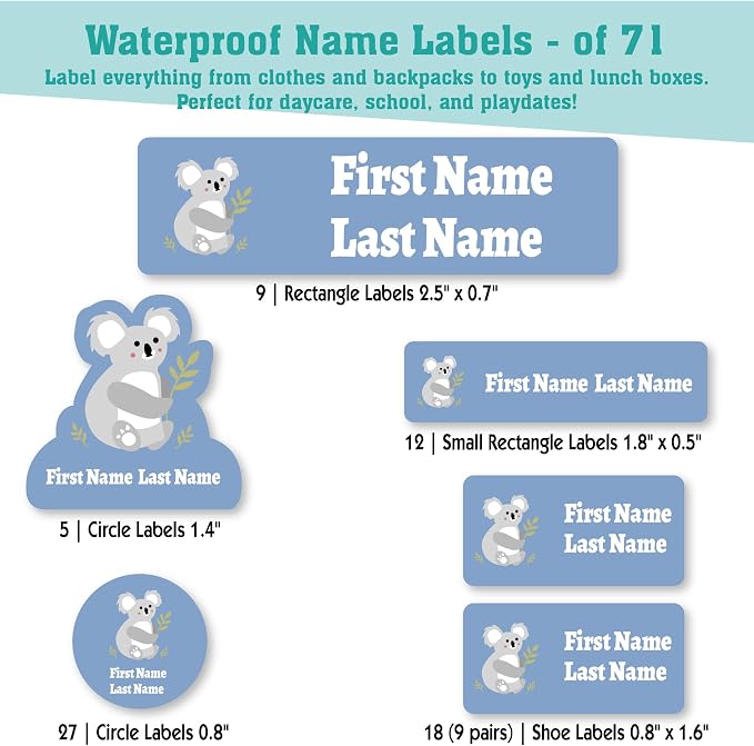 Personalized Daycare Name Labels for Kids (71 Labels) - Custom Durable Waterproof Name Stickers for Clothing Tags, Water Bottles, Lunch Boxes, and School Supplies - Dishwasher, Washer