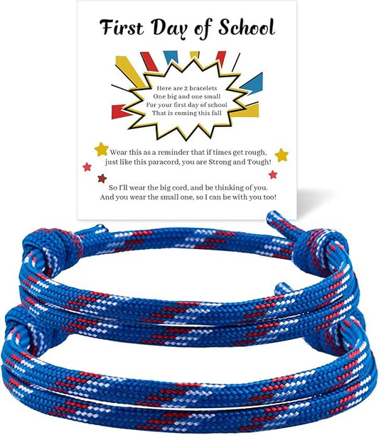 Back to School Gifts Mommy and Me Bracelets Kindergarten School Supplies | Back to school bracelet set of 2, paracord with sliding knot, includes keepsake card and jewelry box