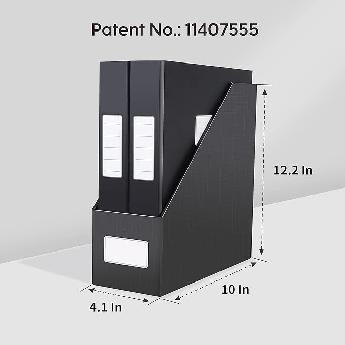 JiaWei Black Magazine File Holders, 3 Packs Sturdy Cardboard File Rack, Office Organization Desktop Storage File Box Binder for Shelves and Desk, Folder Holder for Office or Classroom