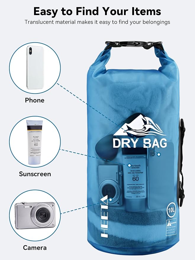 HEETA Dry Bag Waterproof Backpack with Phone Case 5L/10L/20L/30L/40L | Roll Top Lightweight Dry Storage Bag for Women Men, Travel Boating Kayaking Paddle Board Camping Beach Essentials Accessories
