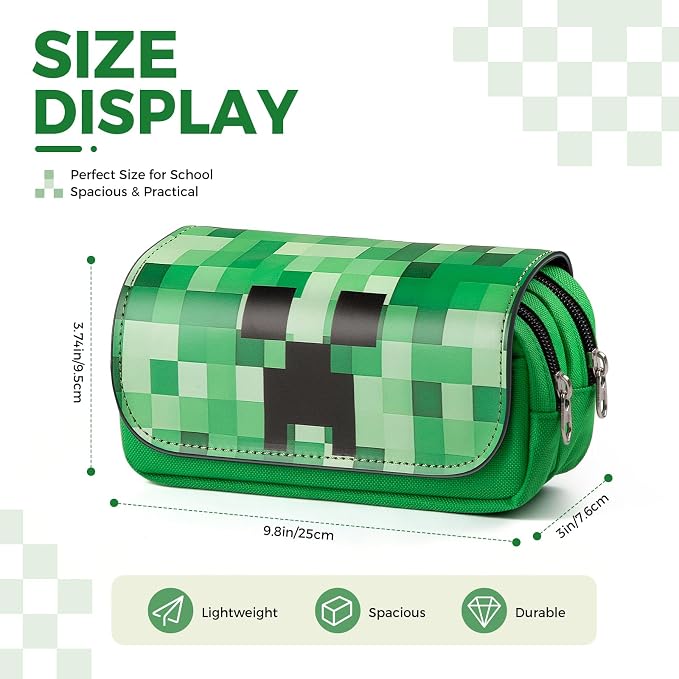 Large Pencil Case Cute Pencil Pouch Green Pen Bag Waterproof Pencil Box with Zipper for Boys Girls Back to School Supplies