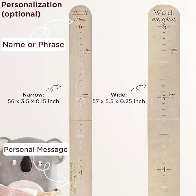 Custom Growth Chart with Height Markers - 6ft Large Wall Ruler Wood Wall Hanging Decor for Baby Boys and Girls, Large Wooden Family Measuring Board, Kids Measurement Growth Chart for Children